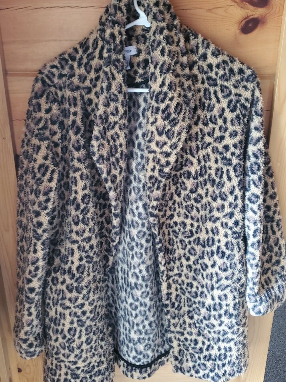 Calvin Klein Leopard Faux Fur Coat Women’s Plush Teddy Jacket Chic Small